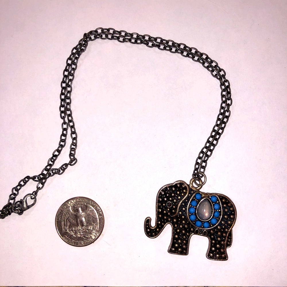 🔥 5/$50 🐘 Dark Elephant Blue Saddle Textured Pendant Charm Necklace